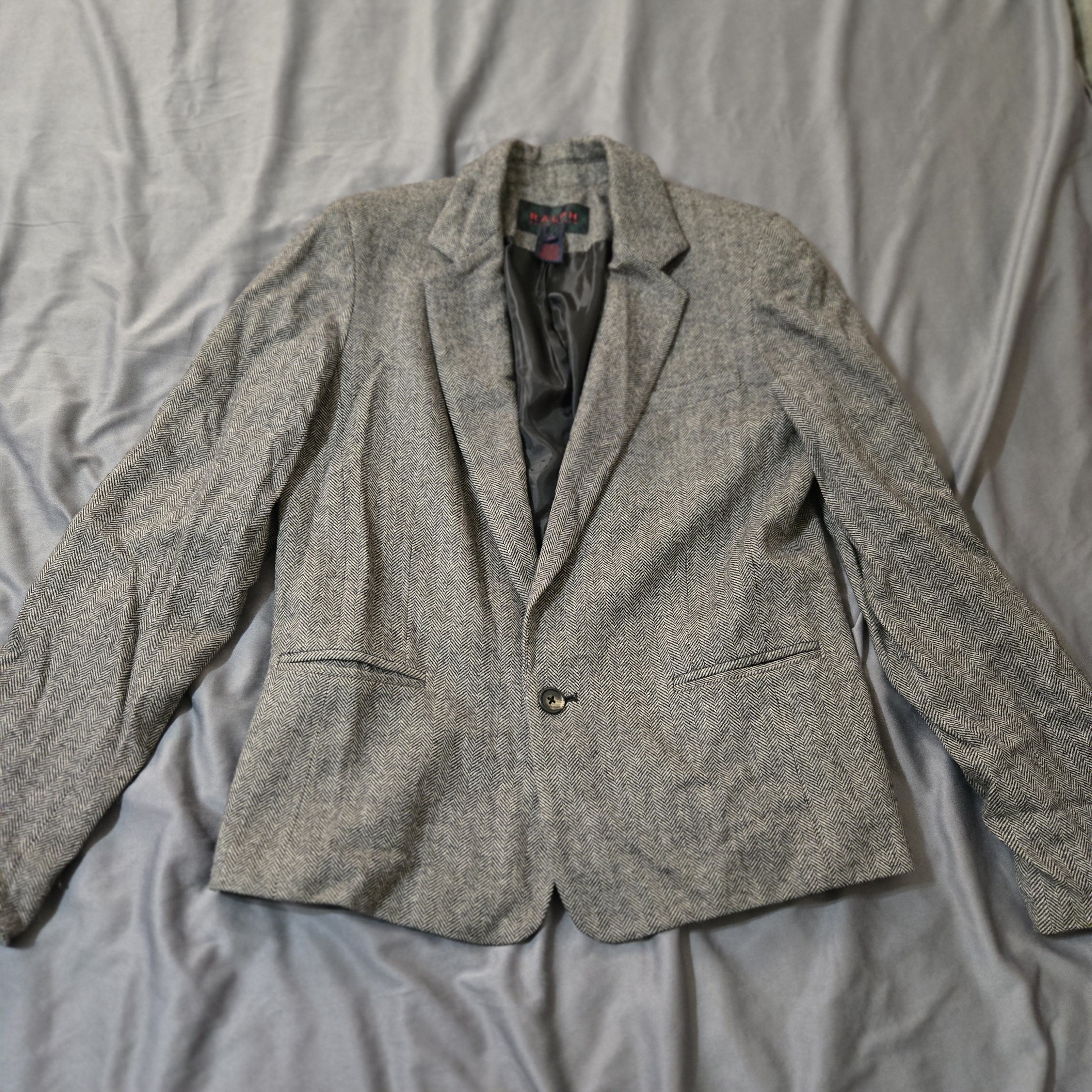 Vintage Ralph By Ralph Lauren Grey Wool Blazer Jacket Womens Medium Shoulder Pad